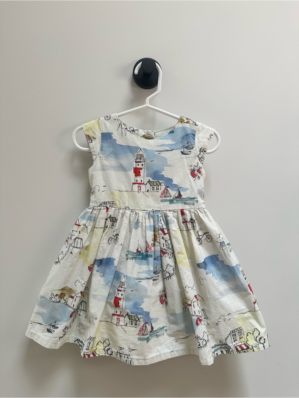 Next Nautical Coastal Lighthouse Print Cotton Fully Lined Dress, baby 9-12M